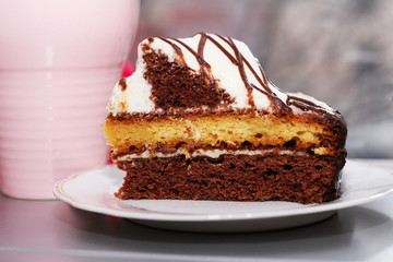 A delicious chocolate cake, a beautiful fresh dessert