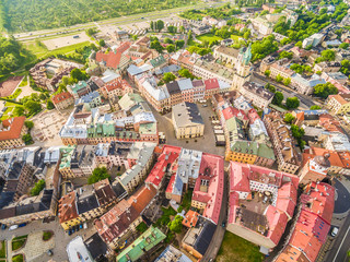 Lublin - panorama starego miasta z powietrza. Atrakcje turystyczne lublina z lotu ptaka. - obrazy, fototapety, plakaty