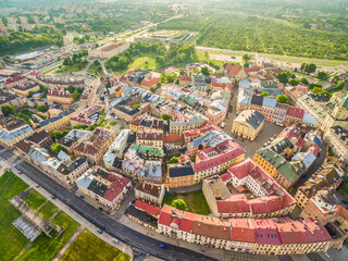 Lublin - panorama starego miasta. Atrakcje turystyczne lublina z lotu ptaka. - obrazy, fototapety, plakaty