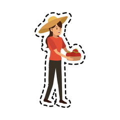 woman holding fruits icon image vector illustration design 