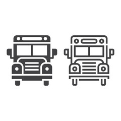 school bus line icon, outline and solid vector sign, linear and full pictogram isolated on white, logo illustration