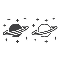 Obraz premium Astronomy line icon, saturn planet outline and solid vector sign, linear and full pictogram isolated on white, logo illustration