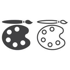 palette and brush line icon, outline and solid vector sign, linear and full pictogram isolated on white, logo illustration