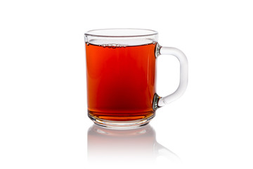 Transparent glass cup of tea isolated on white beckground