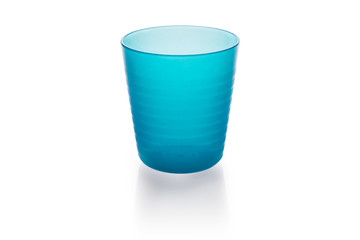 Plastic blue cup isolated on white background