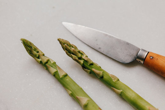 An asparagus and knife