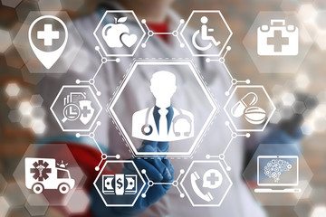 Medicine doctor health care people support help web computing concept. Nurse presses physician...