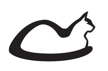 Stylized cat, vector black silhouette on white background.