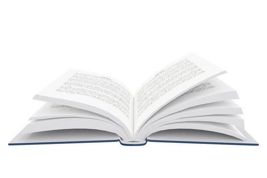 3D rendering of an open book on white background