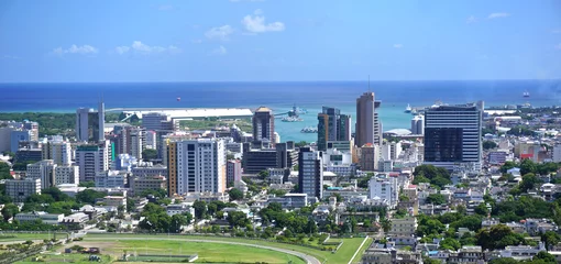 Fototapeten Aerial  panorama of Port Louis Mauritius skyline © Sapsiwai