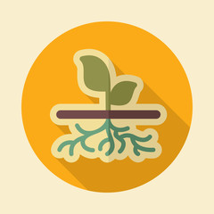 Plant with roots flat vector icon, garden