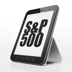 Stock market indexes concept: Tablet Computer with S&P 500 on display