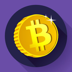 Bitcoin icon Gold coin with Bitcoin symbol. Cryptography currency icon flat