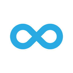 Infinity symbol icon. Representing the concept of infinite, limitless and endless things. Simple blue vector design element on white background.