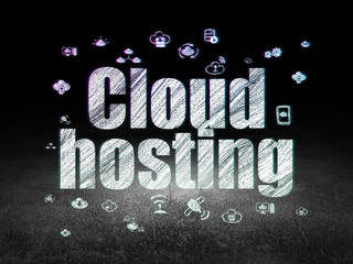 Cloud computing concept: Cloud Hosting in grunge dark room