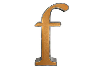 Lowercase letter F, isolated on white, with clipping path, 3D illustration