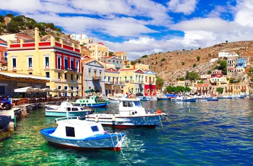 Washable wall murals City on the water Colors of Greece - beautiful authentic island Symi in Dodecanesse