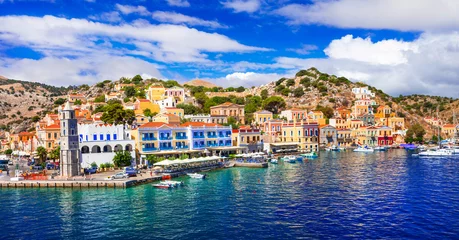 Aluminium Prints City on the water Amazing Greece - panoramic view of colorful Symi island, Dodecanesse