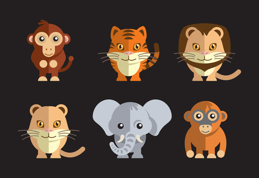 vector illustration of a cute exotic wild animals on a dark background