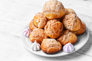 profiteroles dessert with cream