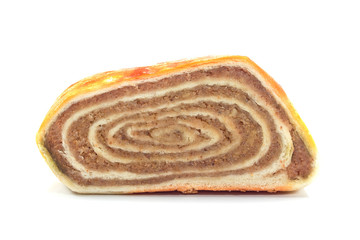 Walnuts strudel isolated on white background