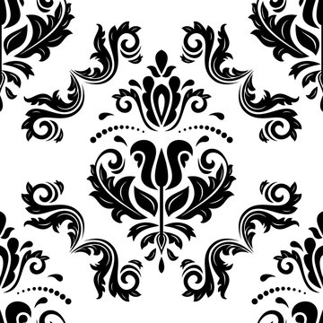 Damask classic pattern. Seamless abstract background with repeating elements. Black and white pattern