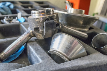 Mechanical tools in a car workshop