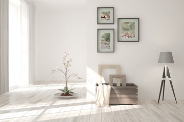 Fototapeta na wymiar White room with lamp. Scandinavian interior design