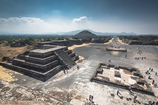 Pyramids of the Sun and Moon on the Avenue of the Dead, Teotihuacan, Mexico