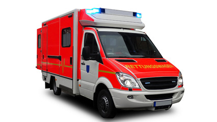 Emergency ambulance car Germany isolated on a white background.