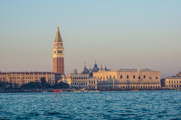 Fototapeta premium Foggy sunset scene in Venice: San Marco square