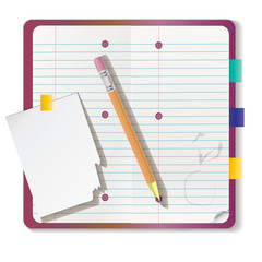 Set of isolated realistic empty vector paper poster mockup notes sticky notebook and pieces of paper with a pencil.