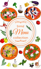Vertical banner with dishes. Restaurant menu, cafe design.