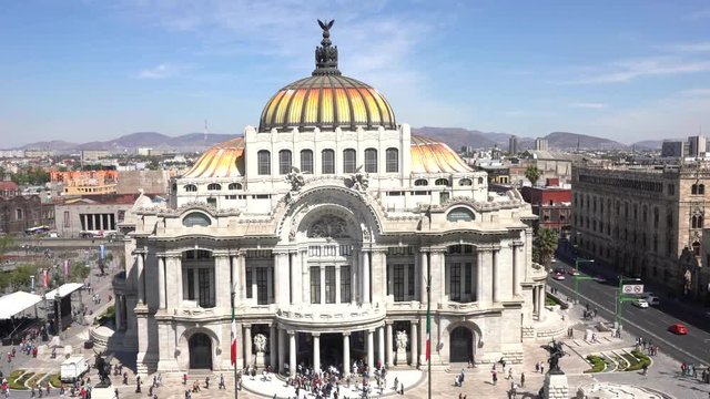 Aerial view of the beautiful Fine Arts Palace (Palacio de Bellas Artes) of Mexico City, Mexico