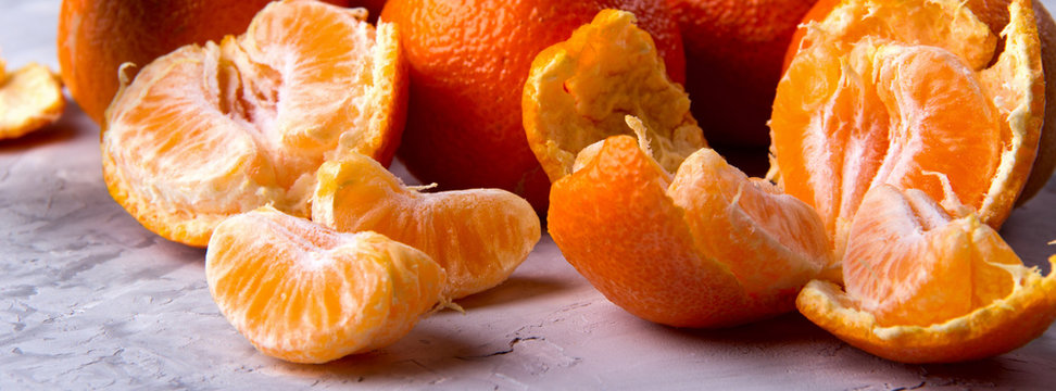 Tangerines, Tangerine Slices on a White Background.