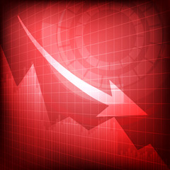 Vector : Decreasing business graph on red background