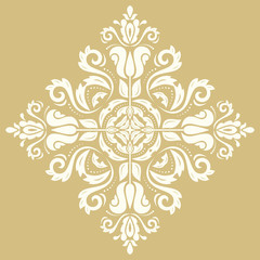 Oriental pattern with arabesques and floral elements. Traditional classic ornament. Golden and white pattern