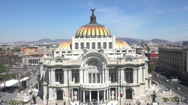 Aerial view of the beautiful Fine Arts Palace (Palacio de Bellas Artes) of Mexico City, Mexico