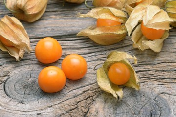  physalis on wooden old table