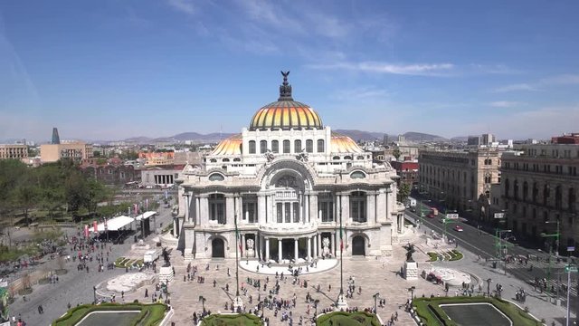 Aerial view of the beautiful Fine Arts Palace (Palacio de Bellas Artes) of Mexico City, Mexico