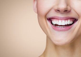 Obraz premium Composite image of a woman smile against beige background
