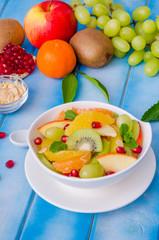 Fresh fruit salad in a bowl. Healthy dish.