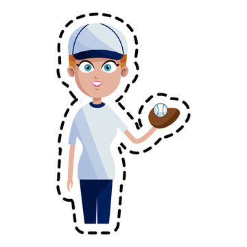 woman baseball player icon image vector illustration design 