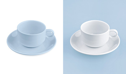 Cup on white & blue background