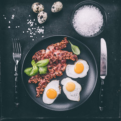 Bacon and quail eggs