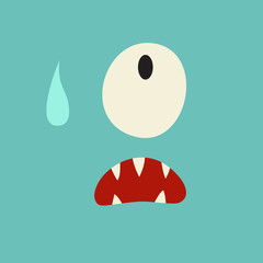 Emoji crying monster. Cute upset cyclop vector illustration. Cartoon funny emoticon. Monster sticker, flat cartoon style