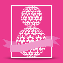 Abstract Floral Greeting card with 8 March of sphere orb. Trendy Design Template. White and trendy red color. Vector illustration with stylized number 8 and ribbon