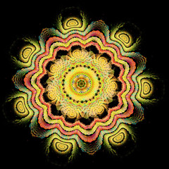 Space flower. Colored circles. Deformation time. 3D surreal illustration. Sacred geometry. Mysterious psychedelic relaxation pattern. Fractal abstract texture. Digital artwork graphic astrology magic