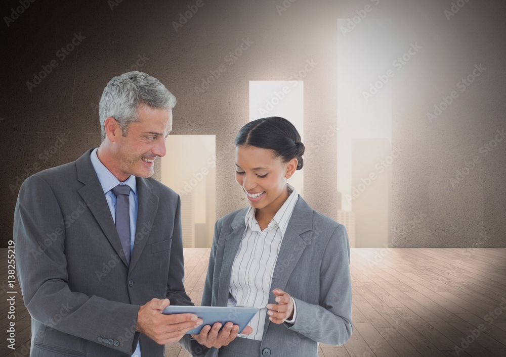 Poster composite image of business people standing in front of graph