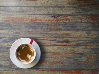 top view hot cappuccino in cup blackground